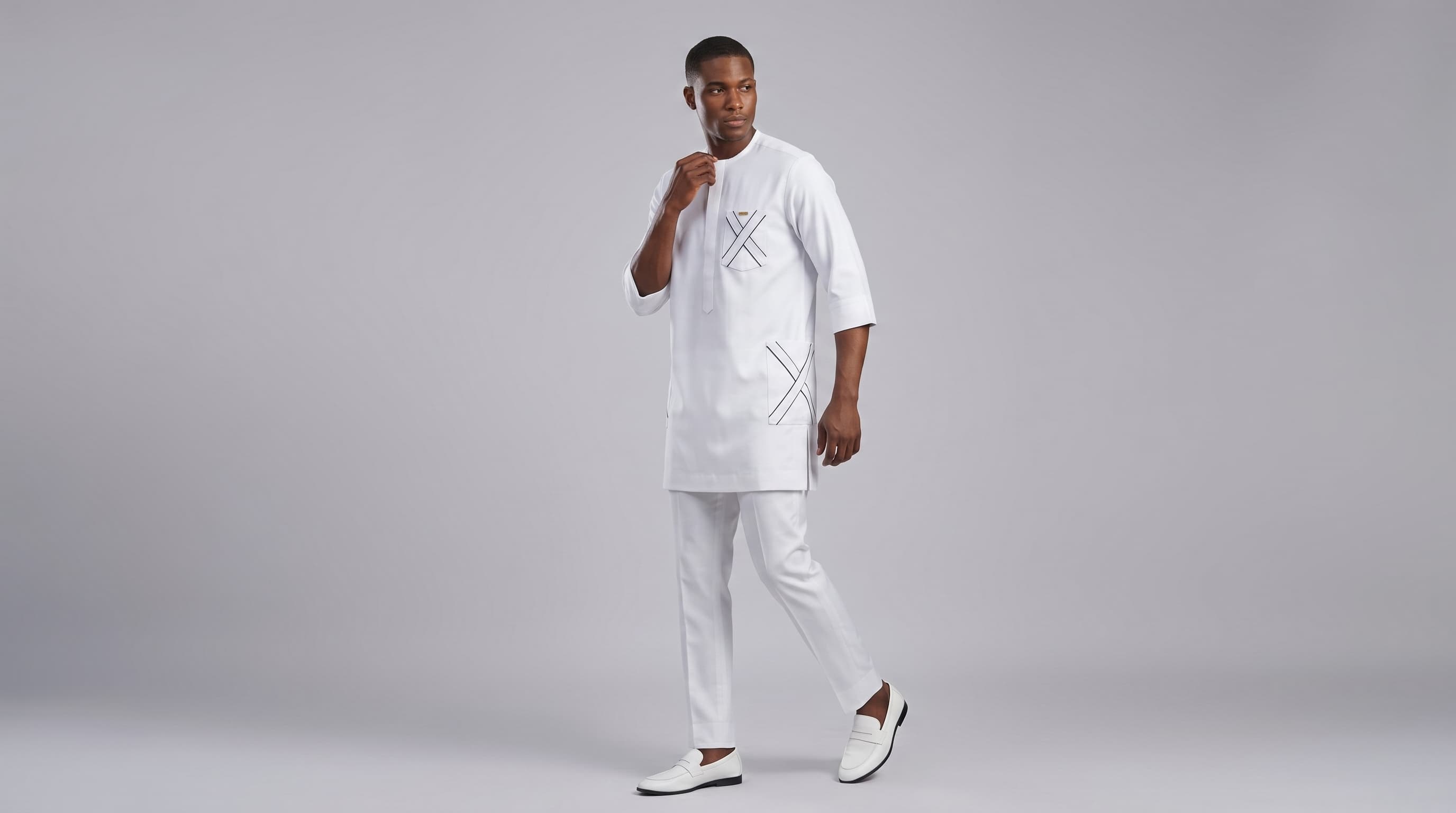 White Geometric Kaftan