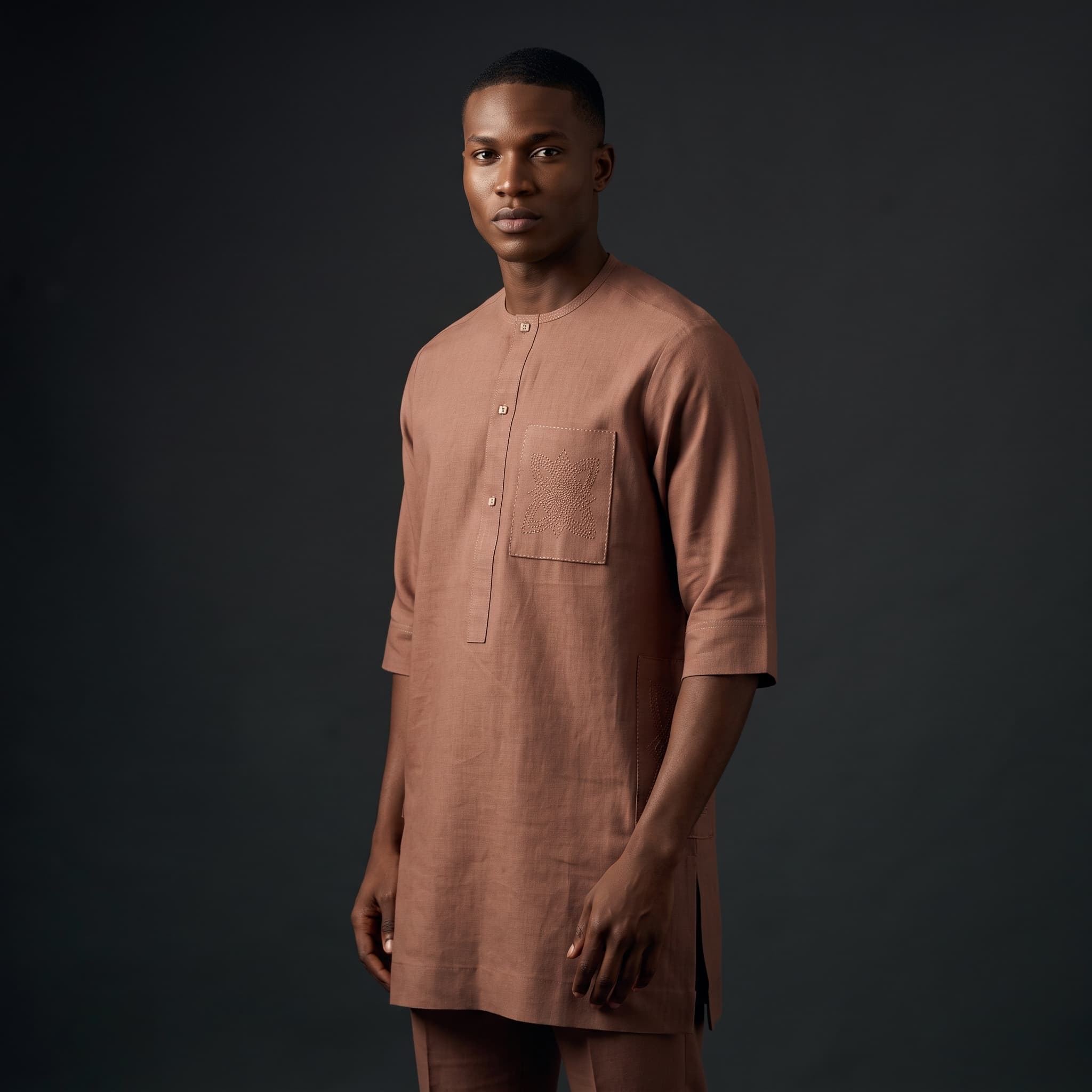 Terracotta Linen Kaftan Detail
