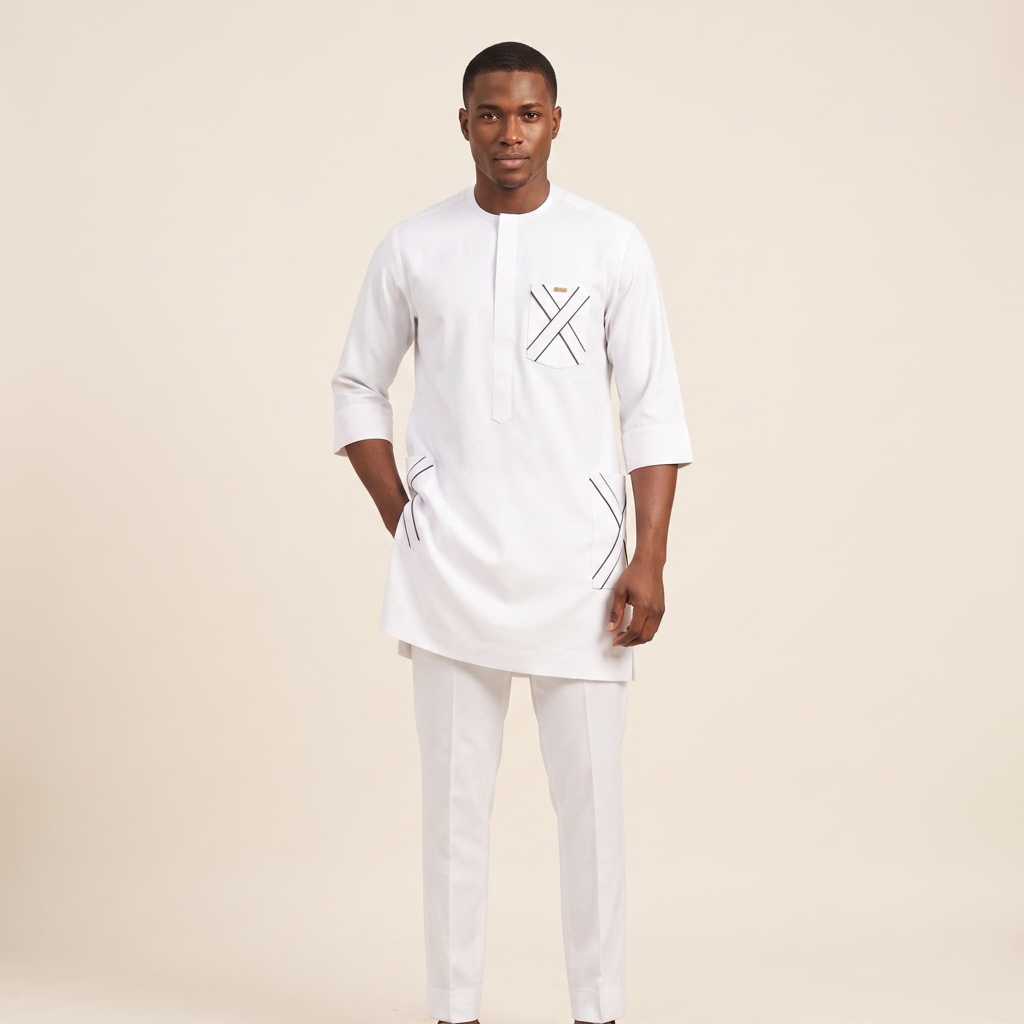 White Geometric Kaftan Detail