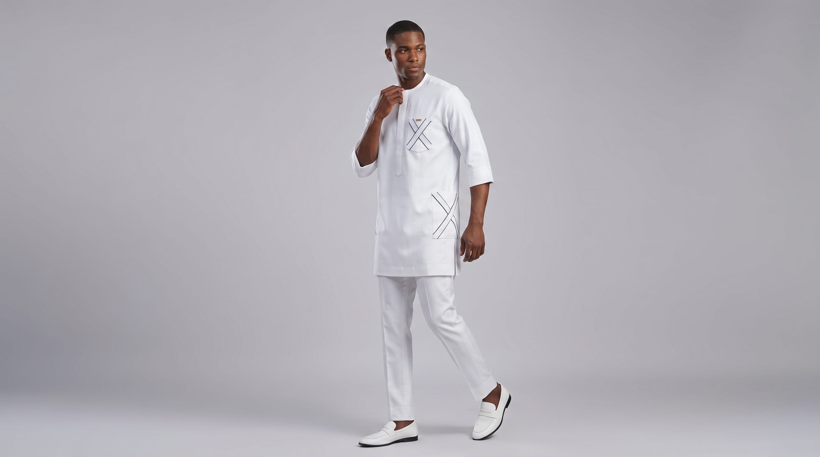 White Geometric Kaftan