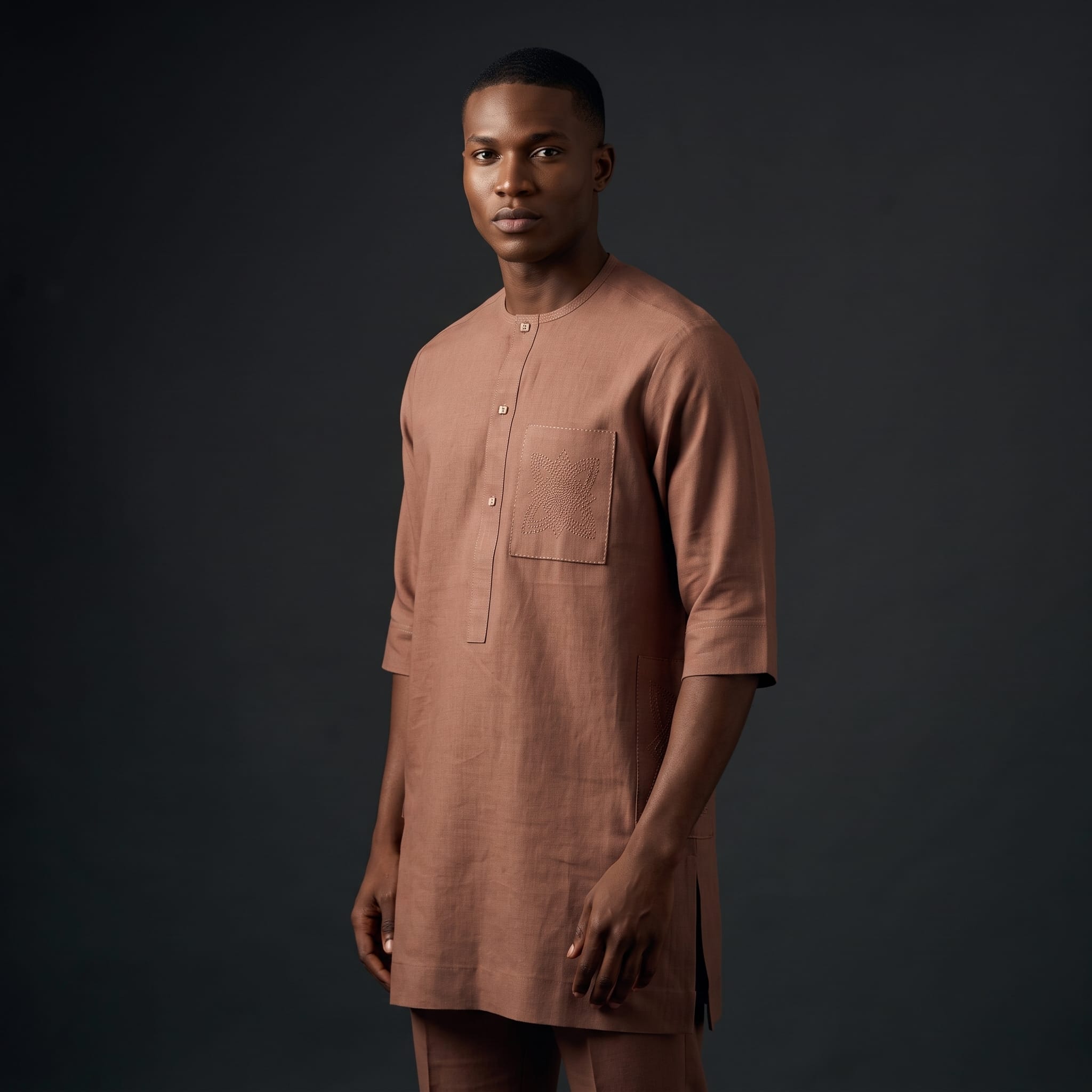 Terracotta Linen Kaftan Detail