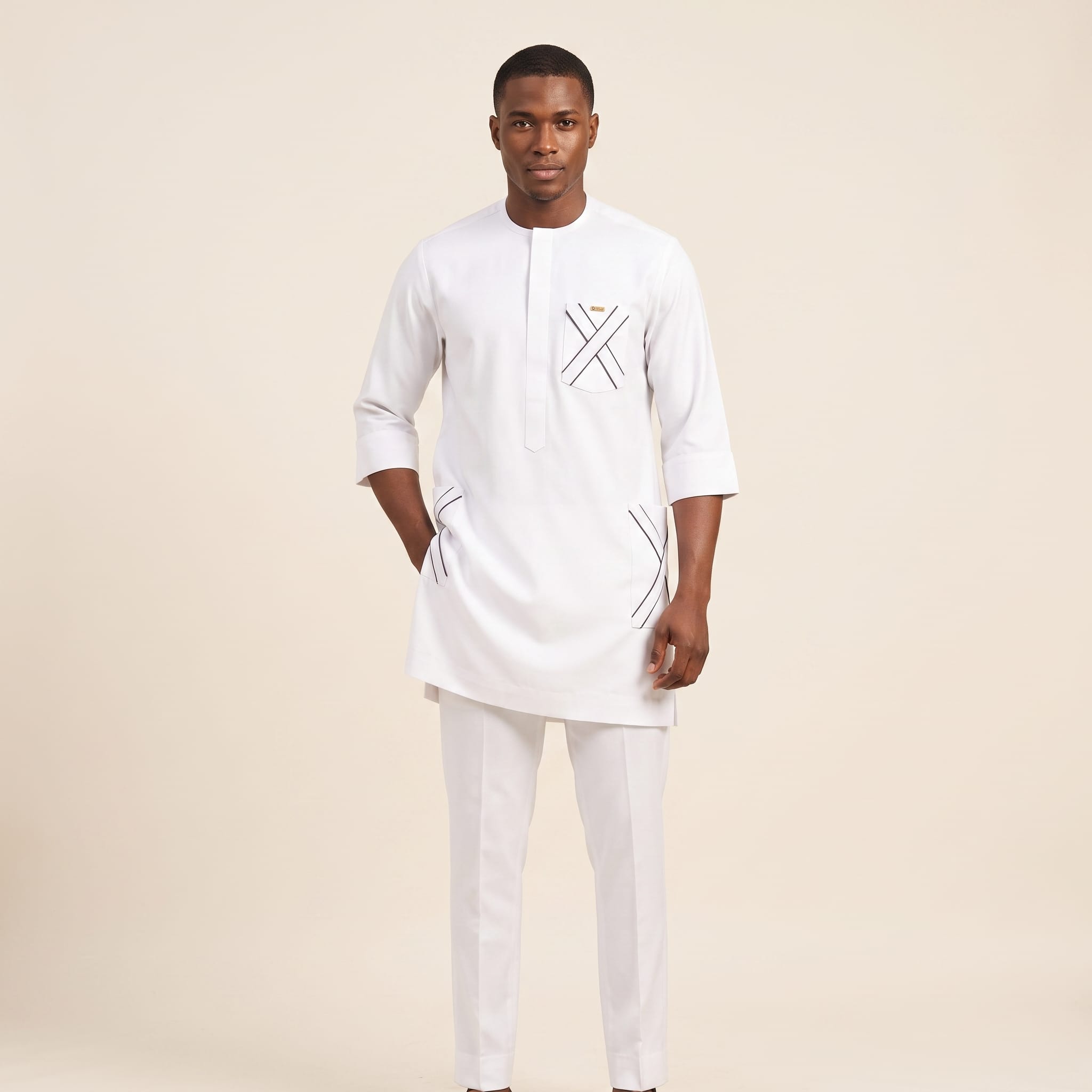 White Geometric Kaftan Detail