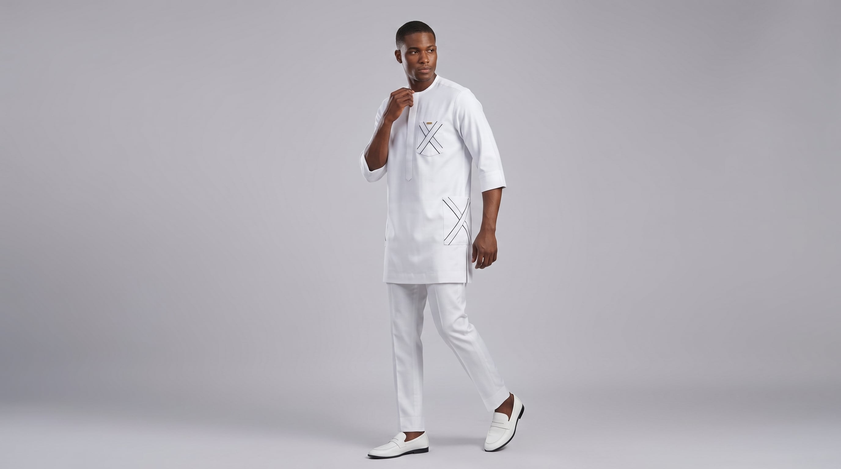 White Geometric Kaftan
